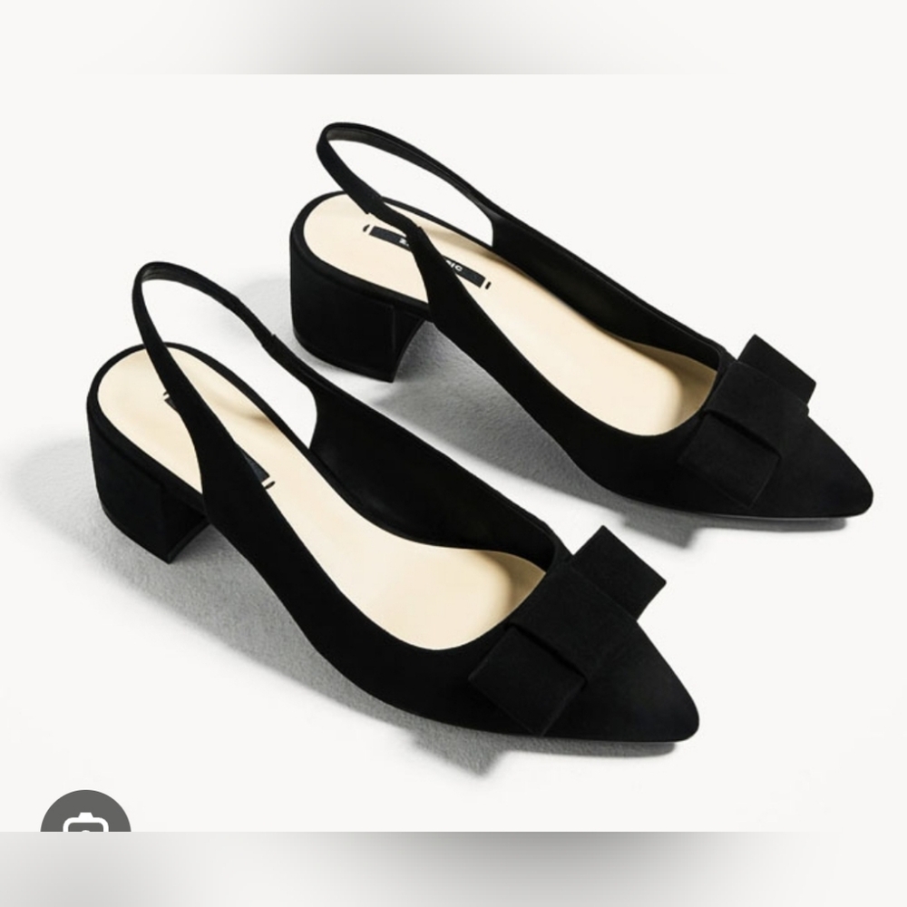 🍂 Zara Black Suede Flats with Bow Detail